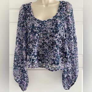 Abercrombie & Fitch Women's XS Purple Floral Sheer Sleeve Ruffle Blouse Romantic